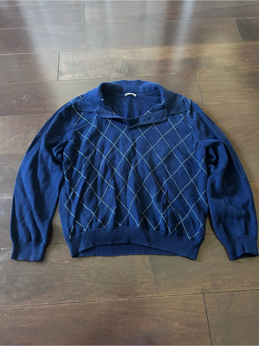 Women's Navy Argyle Collared Crop Top Sweater